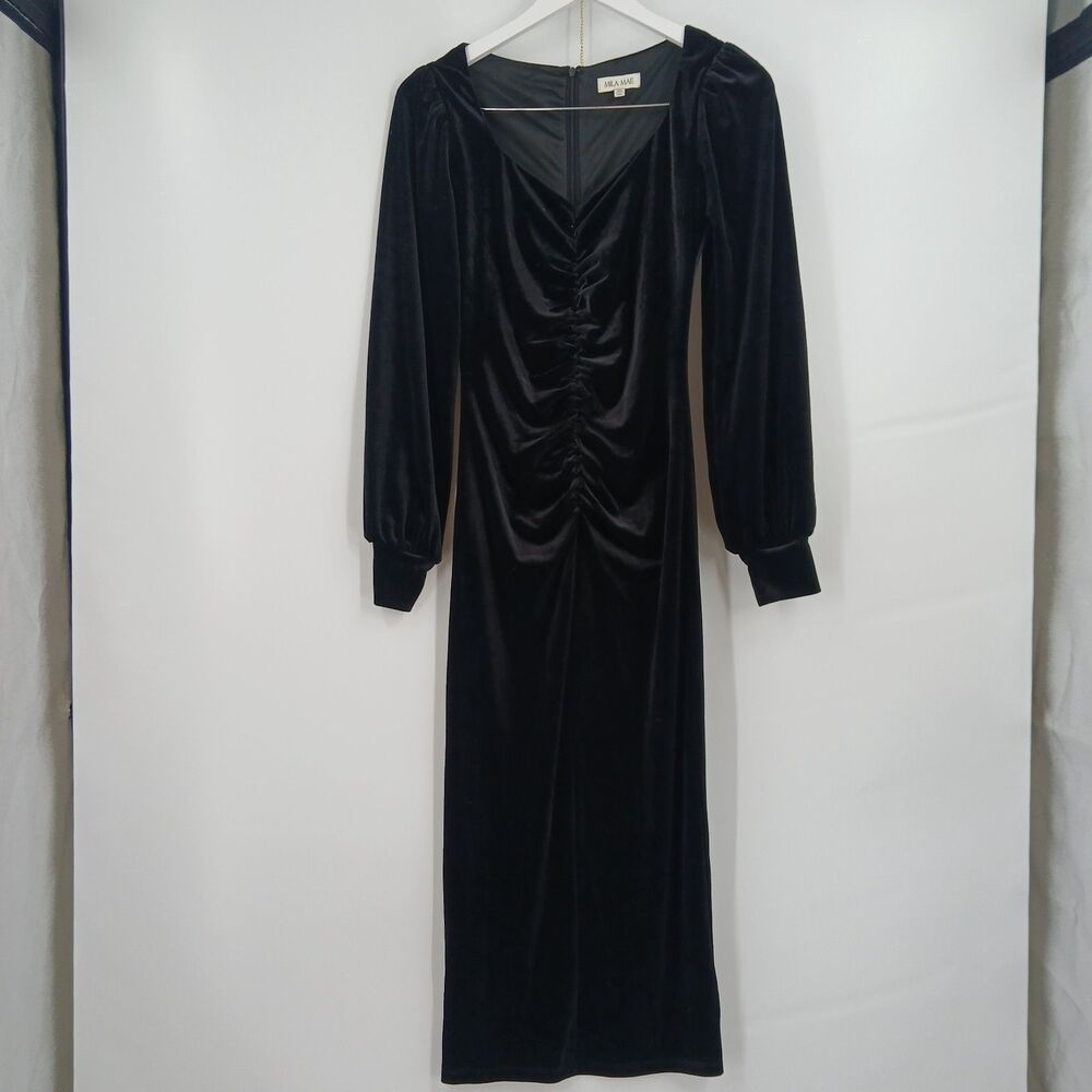womens mila mae size xs long sleeve velvet maxi dress formal back zipper